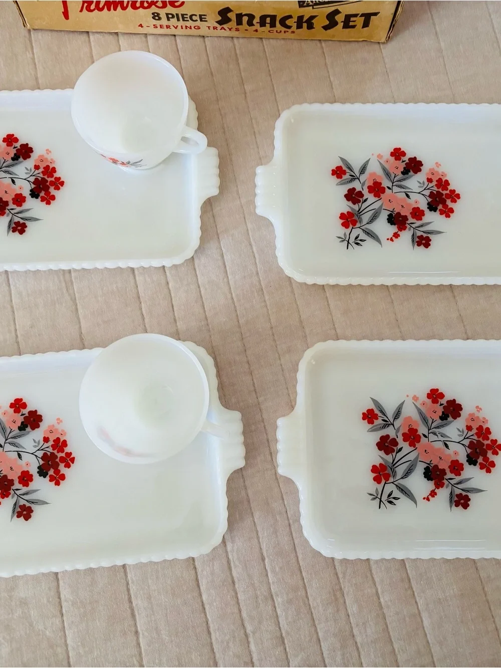 Anchor Milk Glass Snack Set Primrose Pattern